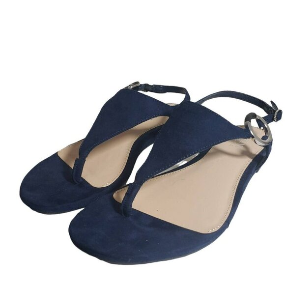 Alfani Womens Hayydenf Navy Open Toe Thong Slingback Buckle Flat Sandals Sz 6.5 - Picture 1 of 10